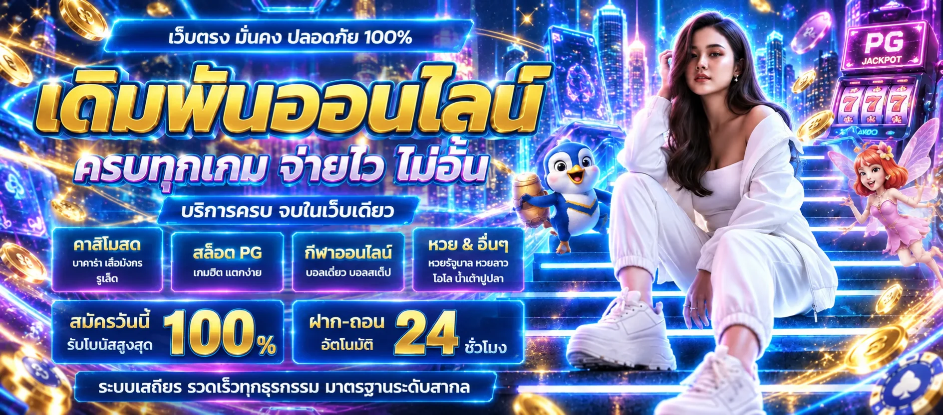 แบนเนอร์เกมออนไลน์ TGACOOL โทนนีออนฟ้าและทอง